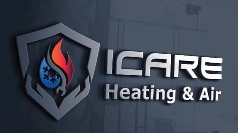 ICARE Heating & Air logo featuring a stylized flame and snowflake design.